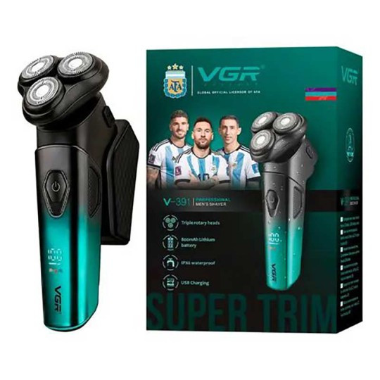ماشین اصلاح (ریش تراش) سه تیغ وی جی آر V-391 (ضد آب، دارای خط زن، نمایشگر میزان شارژ و پایه دیواری)