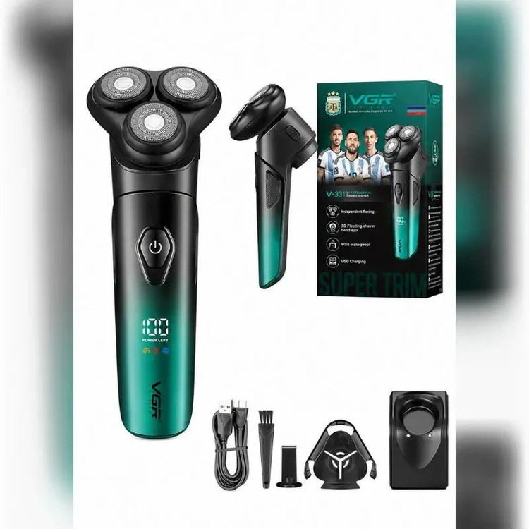 ماشین اصلاح (ریش تراش) سه تیغ وی جی آر V-391 (ضد آب، دارای خط زن، نمایشگر میزان شارژ و پایه دیواری)